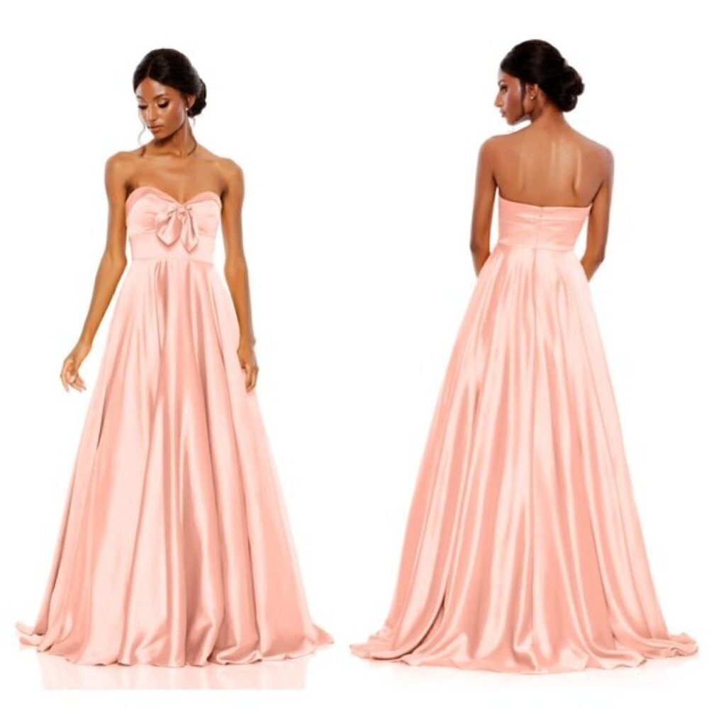 MAC DUGGAL Bow Sweetheart Strapless A Line Gown Prom Dress in Blush Size US 6